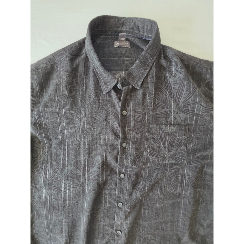 Button Down Tropical Palm Print Camp Shirt XXL Charcoal Grey Summer Resort - Picture 3 of 7